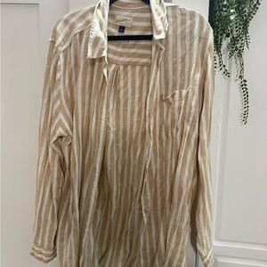 Universal Thread Beige and White Striped Linen Shirt